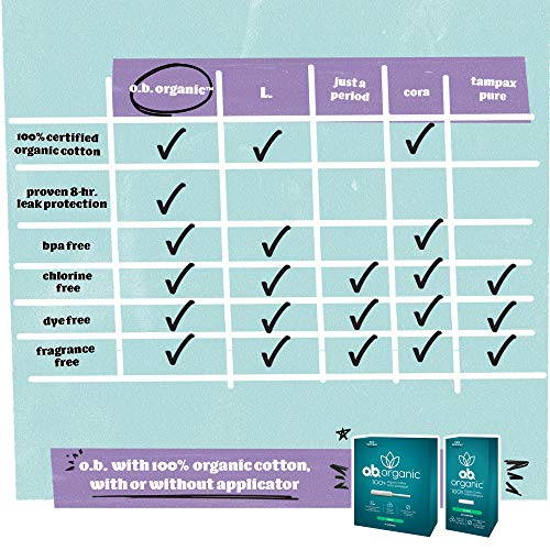 o.b. Organic Tampons, Made with 100% Organic Cotton, Proven 8 Hour Leak Prote...