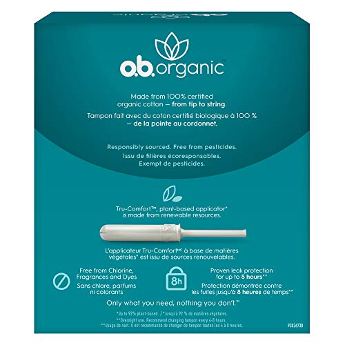 o.b. Organic Tampons with New Plant-Based Applicator*, 100% Organic Cotton, R...