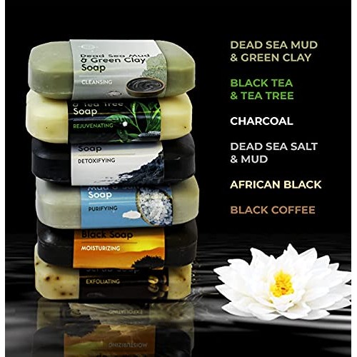 O Naturals 6 PCS Black Soap - Natural & Organic African Black Soap Bar - Char...