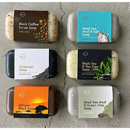 O Naturals 6 PCS Black Soap - Natural & Organic African Black Soap Bar - Char...