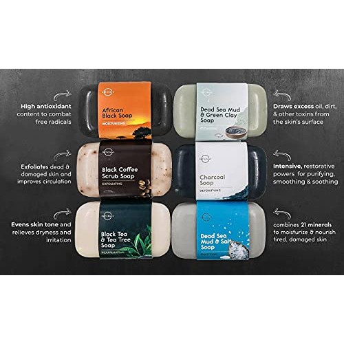 O Naturals 6 PCS Black Soap - Natural & Organic African Black Soap Bar - Char...