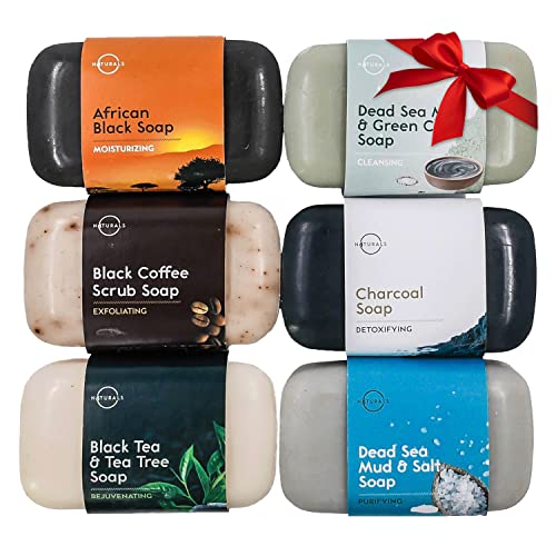 O Naturals 6 PCS Black Soap - Natural & Organic African Black Soap Bar - Char...