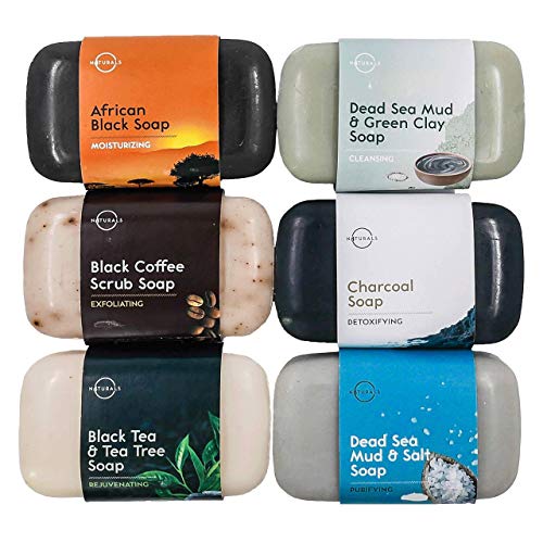 O Naturals 6 PCS Black Soap - Natural & Organic African Black Soap Bar - Char...