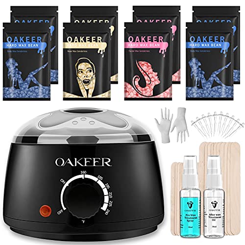 Oakeer Waxing Kit 8 Bags Hard Wax Beans Wax Warmer Hair Removal Wax Kit for B...