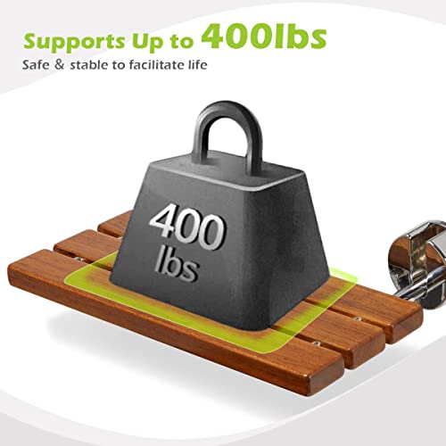 OasisCraft 20'' Folding Teak Shower Bench Seat for Inside Shower, Wood Shower...