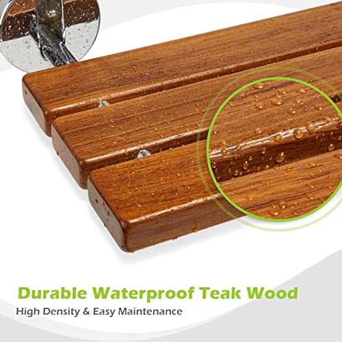 OasisCraft 20'' Folding Teak Shower Bench Seat for Inside Shower, Wood Shower...