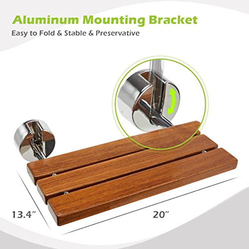 OasisCraft 20'' Folding Teak Shower Bench Seat for Inside Shower, Wood Shower...