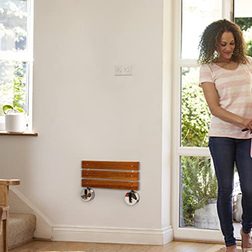 OasisCraft 20'' Folding Teak Shower Bench Seat for Inside Shower, Wood Shower...