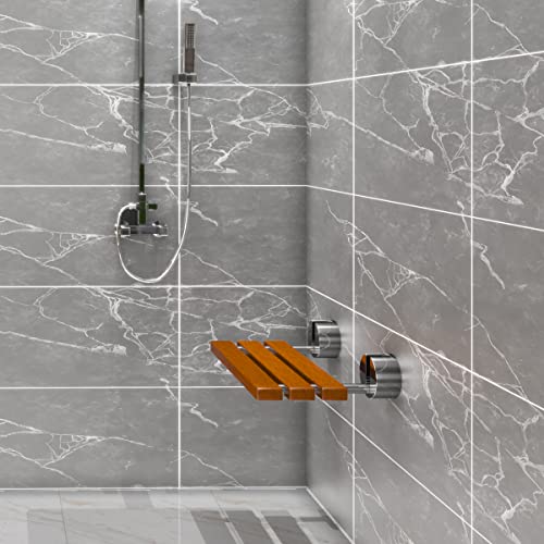 OasisCraft 20'' Folding Teak Shower Bench Seat for Inside Shower, Wood Shower...