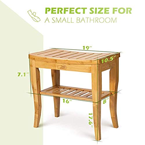 OasisCraft Bamboo Shower Bench and Chair with Free Soap Dish, 19" Waterproof ...