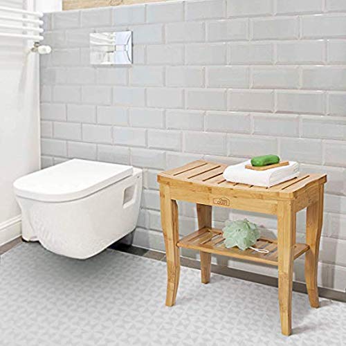 OasisCraft Bamboo Shower Bench and Chair with Free Soap Dish, 19" Waterproof ...