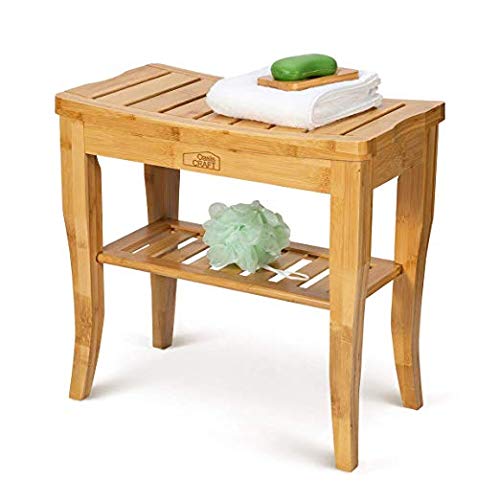 OasisCraft Bamboo Shower Bench and Chair with Free Soap Dish, 19" Waterproof ...