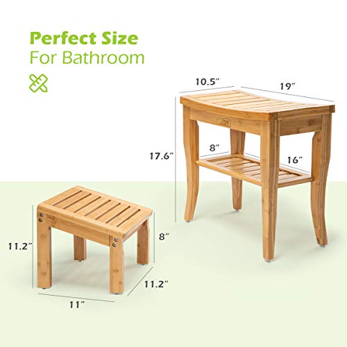 OasisCraft Bamboo Shower Bench Chair with Foot Stool and Free Soap Dish, Wood...