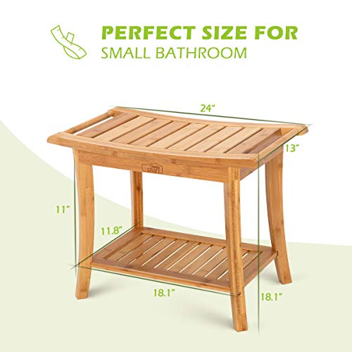 OasisCraft Bamboo Shower Bench Seat with Free Soap Dish, 24" Waterproof Showe...
