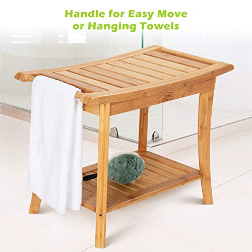 OasisCraft Bamboo Shower Bench Seat with Free Soap Dish, 24" Waterproof Showe...