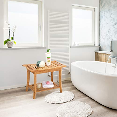 OasisCraft Bamboo Shower Bench Seat with Free Soap Dish, 24" Waterproof Showe...