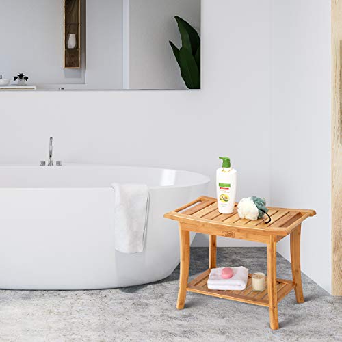 OasisCraft Bamboo Shower Bench Seat with Free Soap Dish, 24" Waterproof Showe...