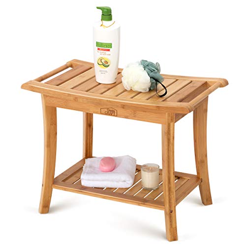 OasisCraft Bamboo Shower Bench Seat with Free Soap Dish, 24" Waterproof Showe...