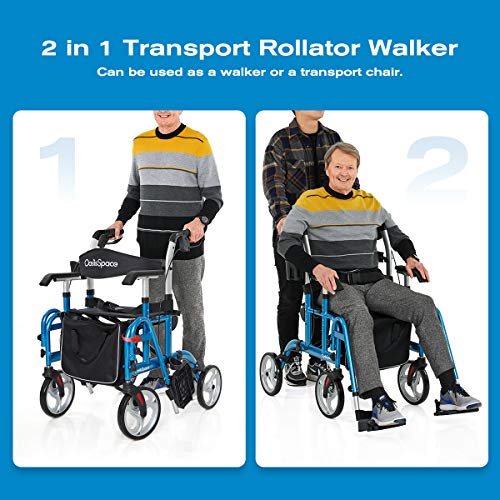 OasisSpace 2 in 1 Rollator Walker with Footrest - Transport Walker Chair with...