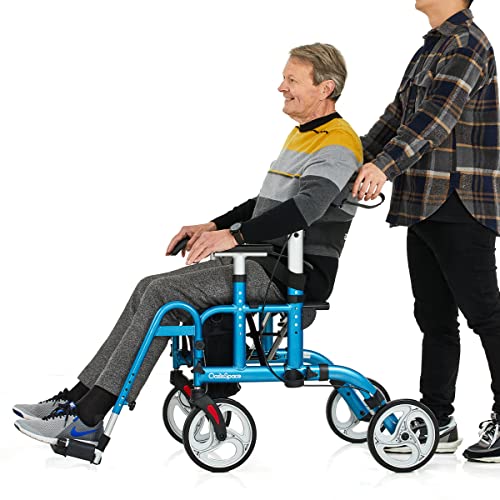 OasisSpace 2 in 1 Rollator Walker with Footrest - Transport Walker Chair with...