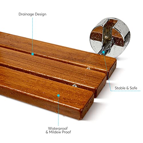 OasisSpace 20” Teak Folding Shower Seat Bench, Medical Wall Mounted Fold Down...