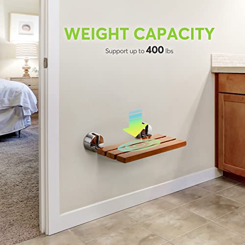 OasisSpace 20” Teak Folding Shower Seat Bench, Medical Wall Mounted Fold Down...