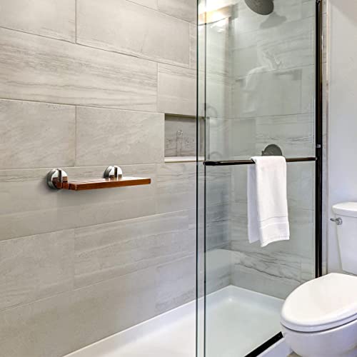 OasisSpace 20” Teak Folding Shower Seat Bench, Medical Wall Mounted Fold Down...