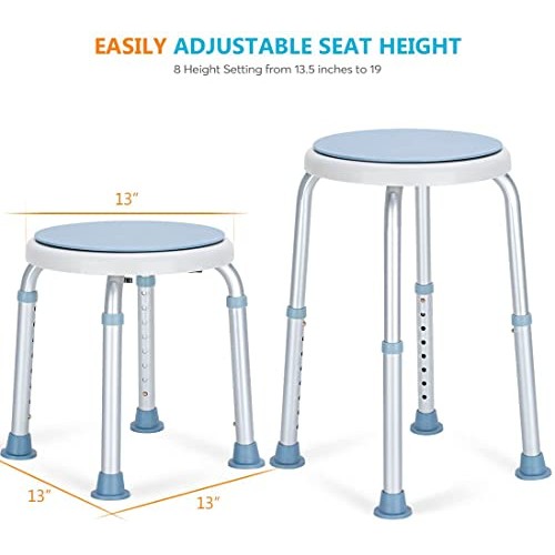 OasisSpace 360 Degree Rotating Shower Chair, Tool Free Adjustable Shower Stoo...