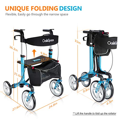 OasisSpace Aluminum Rollator Walker with Seat, Folding Rollator Walker with 1...