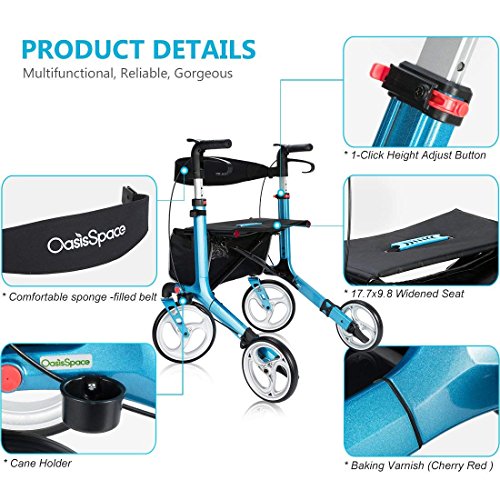 OasisSpace Aluminum Rollator Walker with Seat, Folding Rollator Walker with 1...