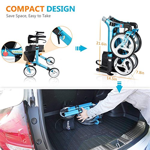 OasisSpace Aluminum Rollator Walker with Seat, Folding Rollator Walker with 1...