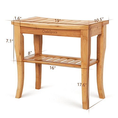 OasisSpace Bamboo Shower Bench, 19" Waterproof Shower Chair with Storage Shel...