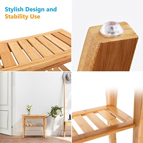 OasisSpace Bamboo Shower Bench, 19" Waterproof Shower Chair with Storage Shel...