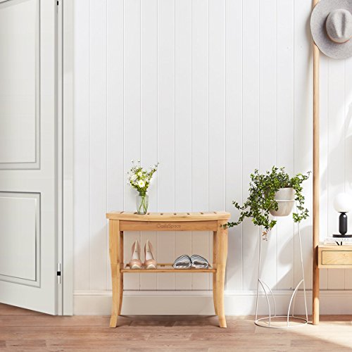 OasisSpace Bamboo Shower Bench, 19" Waterproof Shower Chair with Storage Shel...