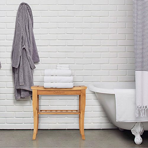 OasisSpace Bamboo Shower Bench, 19" Waterproof Shower Chair with Storage Shel...