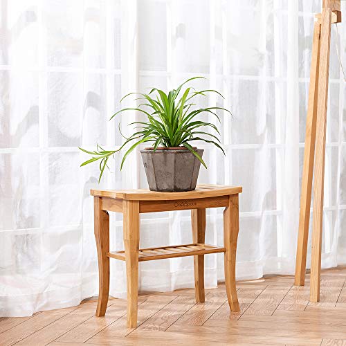 OasisSpace Bamboo Shower Bench, 19" Waterproof Shower Chair with Storage Shel...