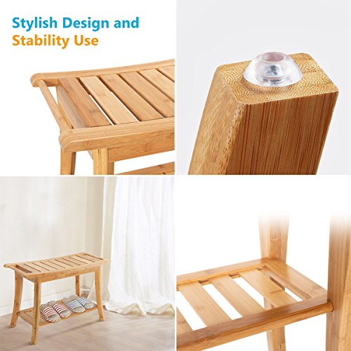 OasisSpace Bamboo Shower Bench, 24" Waterproof Shower Chair with Storage Shel...