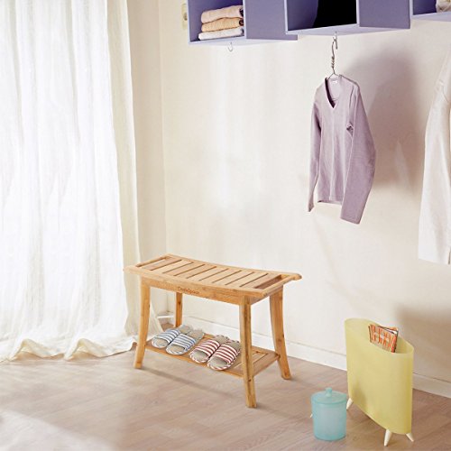 OasisSpace Bamboo Shower Bench, 24" Waterproof Shower Chair with Storage Shel...