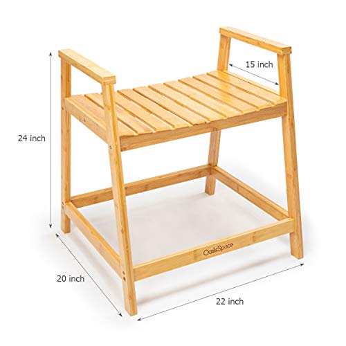 OasisSpace Bamboo Shower Bench - Waterproof Shower Chair Seat Stool with Arms...