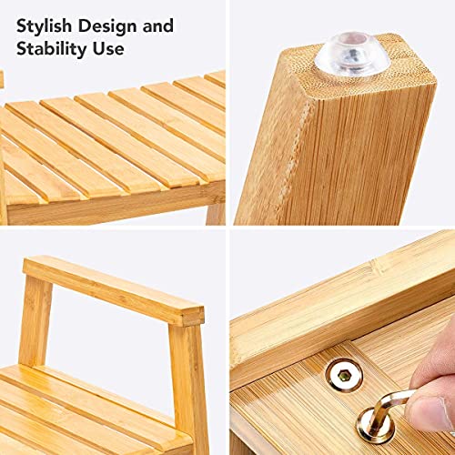 OasisSpace Bamboo Shower Bench - Waterproof Shower Chair Seat Stool with Arms...