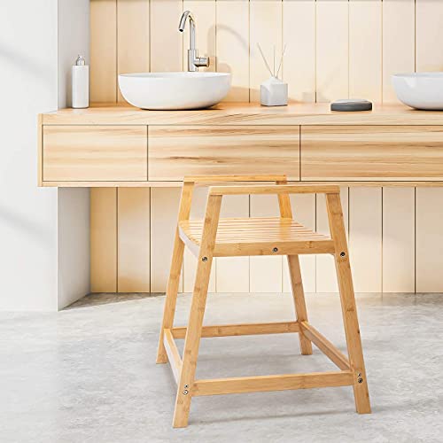 OasisSpace Bamboo Shower Bench - Waterproof Shower Chair Seat Stool with Arms...