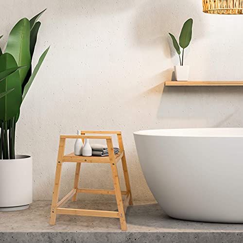 OasisSpace Bamboo Shower Bench - Waterproof Shower Chair Seat Stool with Arms...