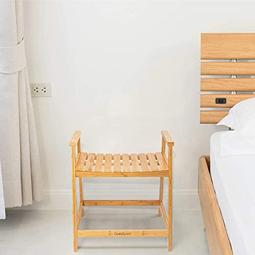 OasisSpace Bamboo Shower Bench - Waterproof Shower Chair Seat Stool with Arms...