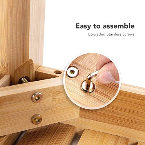 OasisSpace Bamboo Shower Bench with Underneath Storage Shelf, Wood Spa Bath O...