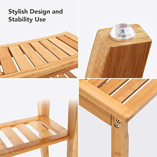 OasisSpace Bamboo Shower Bench with Underneath Storage Shelf, Wood Spa Bath O...