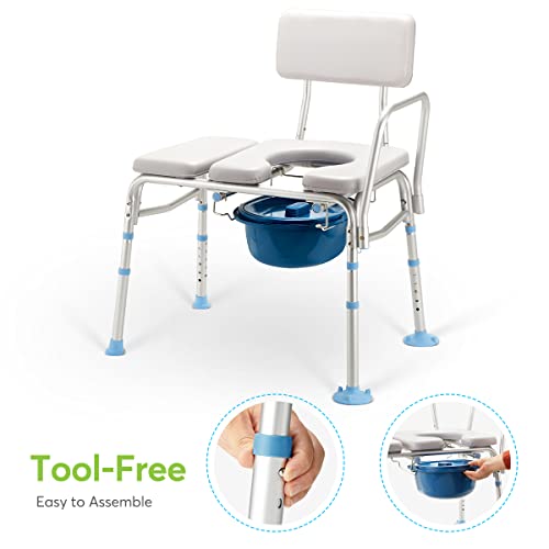 OasisSpace Bathtub Transfer Bench with Commode Opening - Combination Padded S...