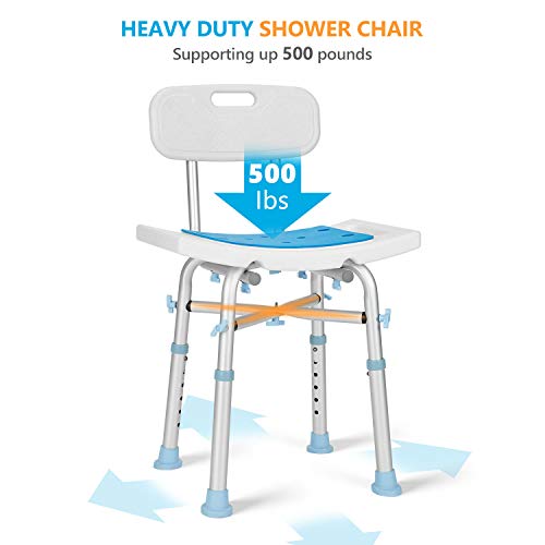 OasisSpace Heavy Duty Shower Chair with Back 500lb, EVA Padded Bath Seat with...