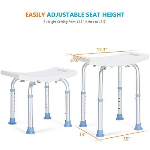 OasisSpace Shower Chair, Adjustable Bath Stool with Free Assist Grab Bar - Me...