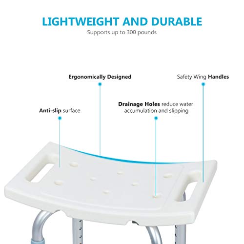 OasisSpace Shower Chair, Adjustable Bath Stool with Free Assist Grab Bar - Me...