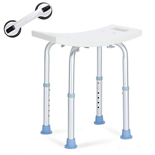 OasisSpace Shower Chair, Adjustable Bath Stool with Free Assist Grab Bar - Me...